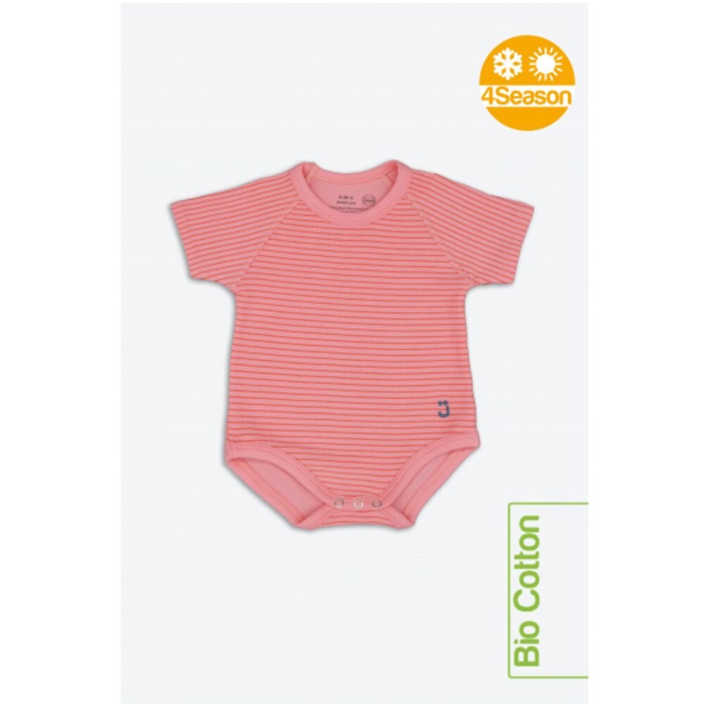 Body Neonato Cotone Biologico Mezze Maniche Bipack Corallo + Righe Corallo