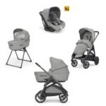 Aptica System Quattro colore Satin Grey con telaio Litio Black e seggiolino auto Darwin Infant