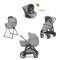 Aptica System Quattro colore Satin Grey con telaio Litio Black e seggiolino auto Darwin Infant Recline