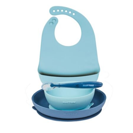 Nattou Set Pappa con Bavaglino in Silicone Azzurro